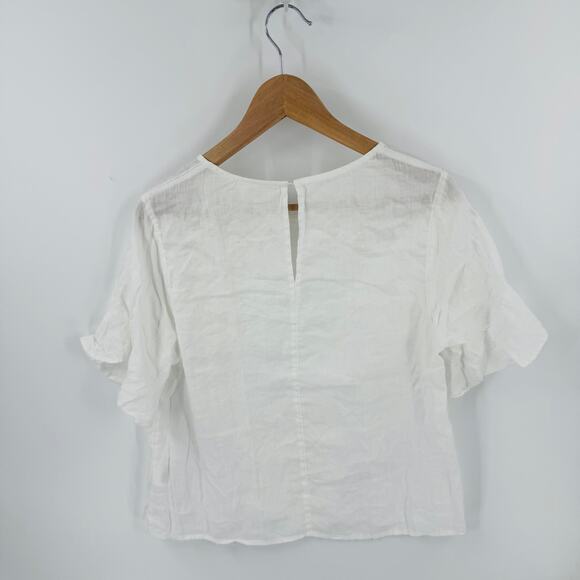 Seed White Linen Short Sleeve Top Boxy Minimalist Tee Lightweight Size 8 - Picture 2 of 8